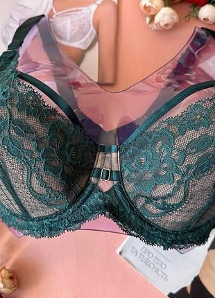 Кружевной бюстгальтер лифчик мякий изумрудный 80c