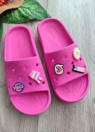 Розовые шлепанцы crocs classic slide для девочки размер j1 (31-32)