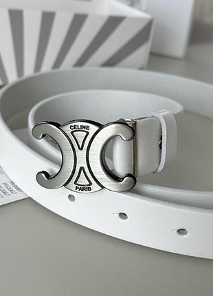 Женский белый кожаный ремень celine grey (3 cм)