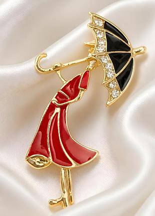 ☂️ брошка «леді під парасолькою» | елегантна дама в червоній сукні