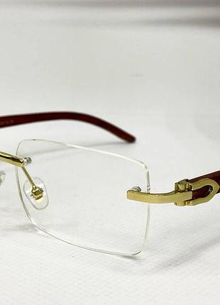 Очки компьютерные женские безободковые прямоугольные с деревянными дужками