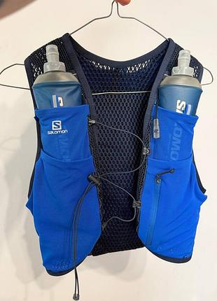 Беговой трейловый рюкзак для бега наплечник гидратор с бутылками salomon active skin 8 + 2х500 мл бутылки