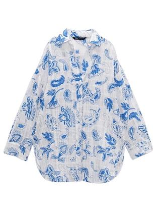 Красивая удлиненная оверсайз-рубашка из 100% хлопка в принт zara 🌿