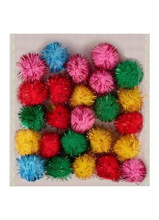 Декоративні помпони з люрексом для творчості pom-poms-2.5, d-2.5 см, 20 шт