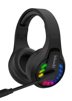 Гарнитура игровая bloody gr230 (black) с микрофоном, neon led bluetooth+2.4ghz+3.5 jack, черный цвет