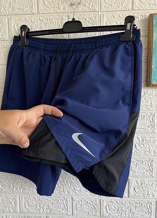 Чоловічі бігові шорти nike dri-fit flex challenger running 2в1 з вбудованими лосінами тайтсами для бігу рл swoosh легкі дихаючі спортивні сині