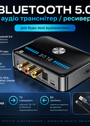 Bluetooth аудио адаптер oms-m13 pro nfc 5.3 tx rx optical rca aux