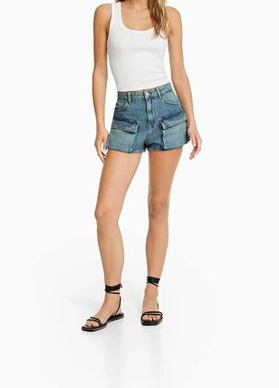Джинсові шорти, шорти bershka, шорти з накладними кишенями, шорти карго, джинсові шорти bershka