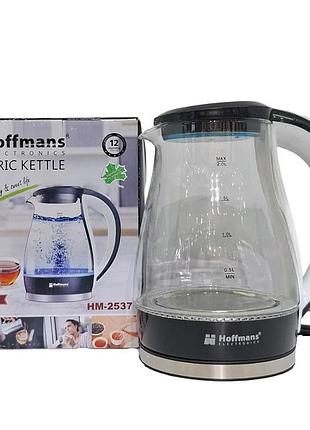 Электрочайник hoffmans стекло 2,0l hm-2537 • стеклянный электрочайник дисковый 2000w