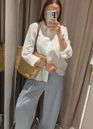 Zara брюки штани широкі палаццо із суміші льону віскози бавовни