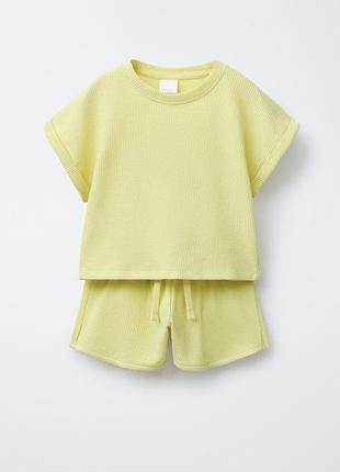 Новый комплект с вафельной текстурой zara 6-7 для девочки лимонном цвете🍋