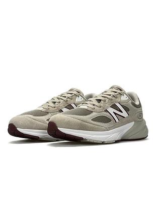 Комфортні чоловічі кросівки new balance 990v6 beige white, натуральна замша, сітка, весна-літо-осінь