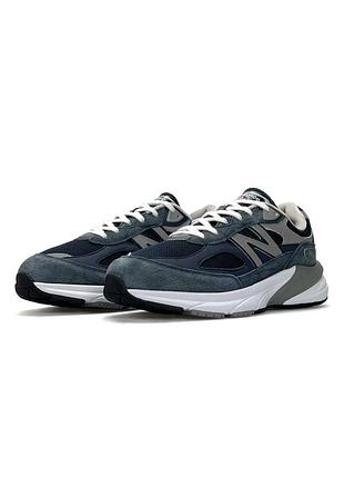 Комфортні чоловічі кросівки new balance 990v6 dark navy white, натуральна замша, сітка, весна-літо-осінь