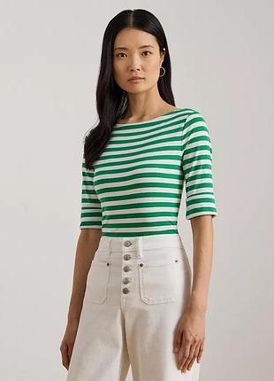 Lauren ralph lauren women's stretch cotton boat neck t-shirt. топ зі щільного трикотажу бавовна р s