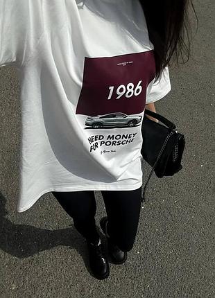 Футболка «need money for porsche” oversize оверзайз cotton бавовна 3