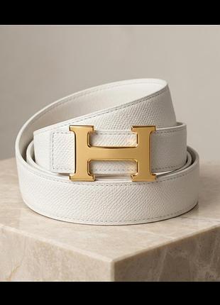 Кожаный ремень i belts parma (италия) в стиле hermès - белый, размер 90