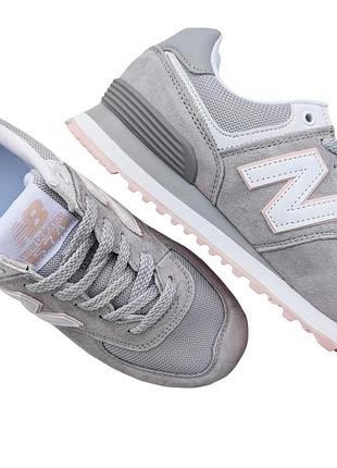 Женские кроссовки new balance 574 серые с розовым