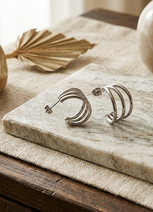 Сережки нержавіюча сталь stainless steel потрійні геометрія