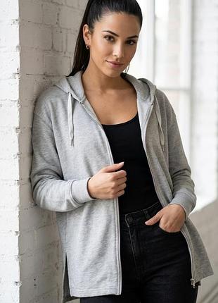 🧥 зіп-худі f&f | grey melange oversize | розмір s-m