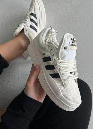 Белые замшевые кроссовки adidas campus x bad bunny white black x адидас кампус 44