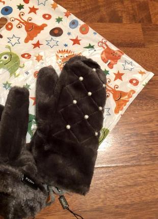 Шикарні хутряні рукавиці/ рукавички з перлами / paidi☘️4 фото