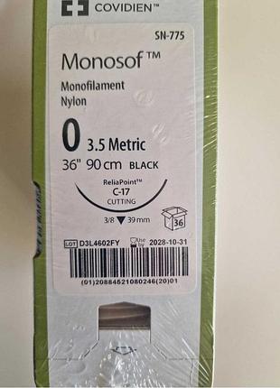 Медичний шовний матеріал covidien monosof sn-775
новий оригінальний медичний шовний матеріал covidien monosof (нейлон, монофіламент).