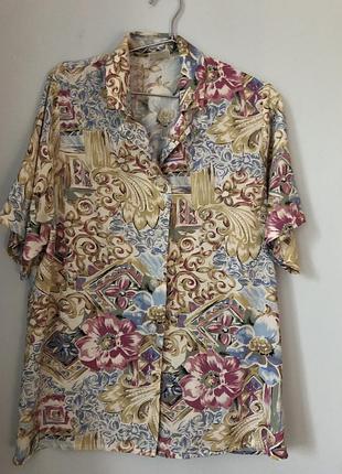 Vintage віскозна блуза сорочка aqua by scotts з бароковим квітковим принтом 100% віскоза