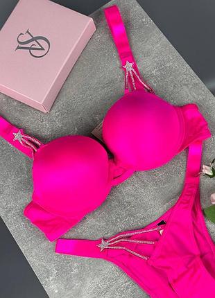 Брендовый комплект женского нижнего белья розовый victoria’s secret эксклюзивный удобный набор бра и трусики виктория сикрет