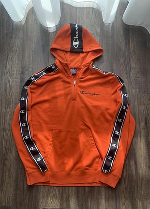 Оригінальне худі champion з лампасами (half-zip) / помаранчева кофта чемпіон, розмір m