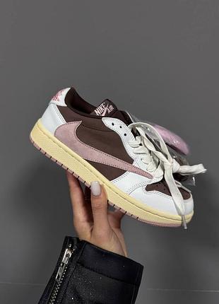 💕 жіночі кросівки air jordan retro 1 x travis scott | brown / pink premium (3)
