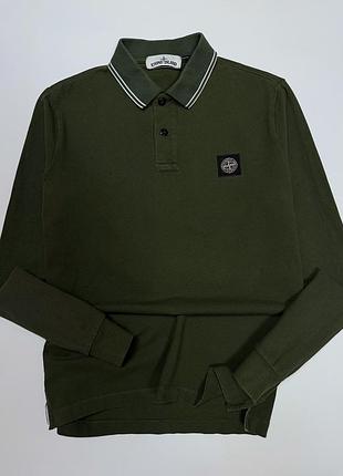 Stone island чоловіча хакі поло лонгслів кофта з воротником оригінал