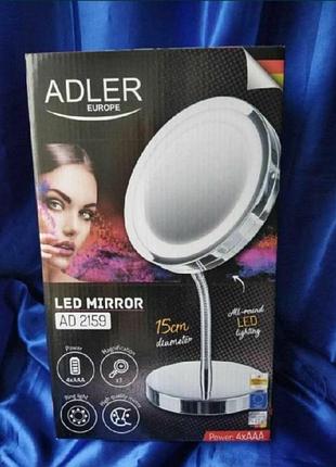 Функціональне 3-кратне косметичне дзеркало з led-підсвіткою adler ad 2159