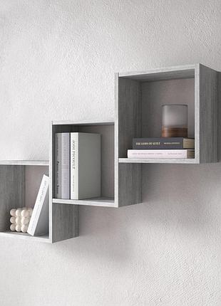 Книжная полка 97х65, квадратные полочки для книг, документов, детская полка. бетон