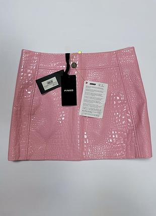 Pinko женская розовая мини юбка юбка лаковая эко кожа под крокодила оригинал