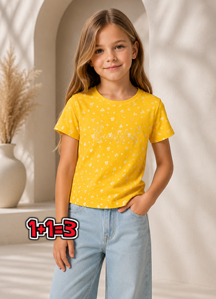 🎁1+1=3 яркая желтая футболка хлопок primark на девочку 5-6 лет