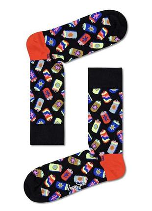 Високі унісекс шкарпетки happy socks (модель can01-9300) виконані в чорному кольорі з яскравим принтом різнокольорових банок