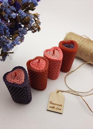 Набор свечей из вощины в форме сердца 5