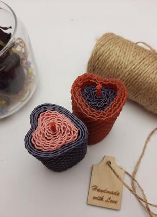 Набор свечей из вощины в форме сердца 6