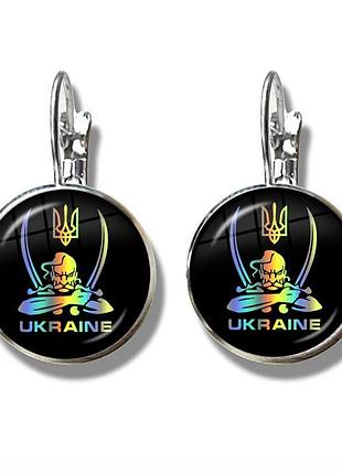 Серебристі сережки зі скляним кабошон