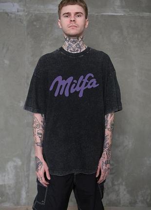 Мужская вываренная оверсайз футболка without washed с принтом milfa black s/m