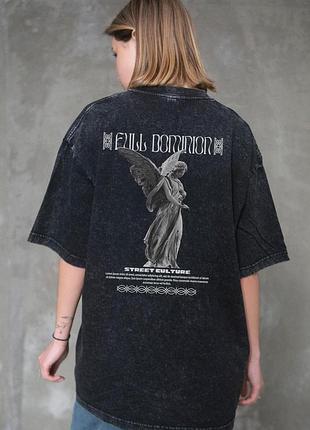 Женская вываренная оверсайз футболка without washed с принтом dominion black s/m, 44/46