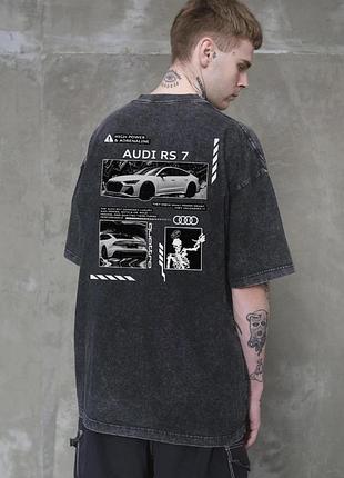 Мужская вываренная оверсайз футболка without washed с принтом audi rs7 black s/m