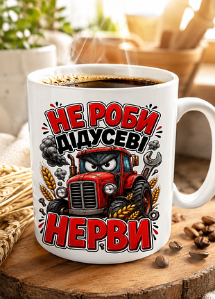 🚜 чашка 330 мл «не делай дедусовые нервы» | прикольный подарок дедушке трактористу