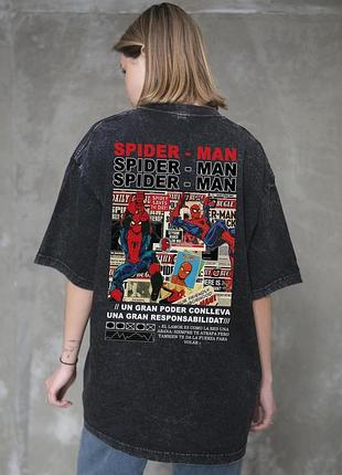 Жіноча виварена оверсайз футболка without washed з принтом spider-man black