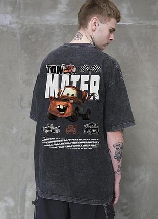 Мужская вываренная оверсайз футболка without washed с принтом tow mater black s/m