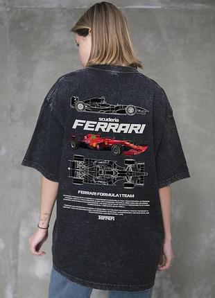 Жіноча виварена оверсайз футболка without washed з принтом ferrari black
