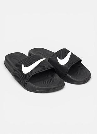 Мужские черные шлепанцы, тапочки nike kawa slide black white х найк 40