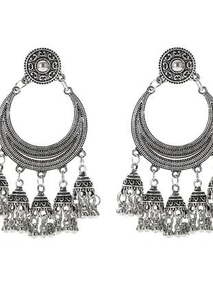 Сережки в індійському стилі jhumka сріблястого кольору
