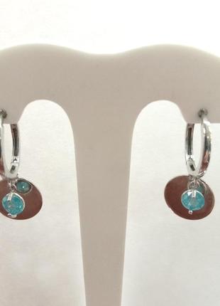 Сережки конго з підвіскою і блакитним фианитом