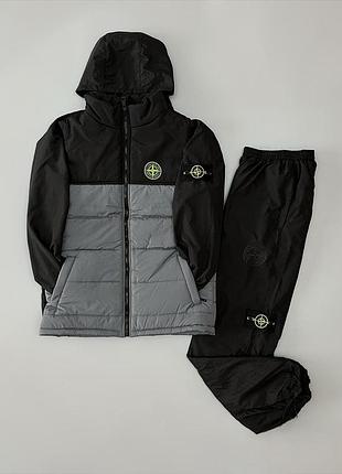 Костюм из плащевки+жилетка stone island серый